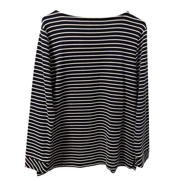 Talbots shirt Sz PL Navy & White Striped Long Sleeve Top Cotton Blend - Picture 10 of 12